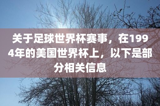 关于足球世界杯赛事，在1994年的美国世界杯上，以下是部分相关信息