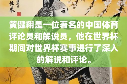 黄健翔是一位著名的中国体育评论员和解说员，他在世界杯期间对世界杯赛事进行了深入的解说和评论。