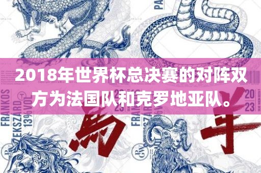 2018年世界杯总决赛的对阵双方为法国队和克罗地亚队。