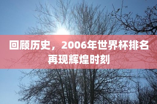 回顾历史，2006年世界杯排名再现辉煌时刻