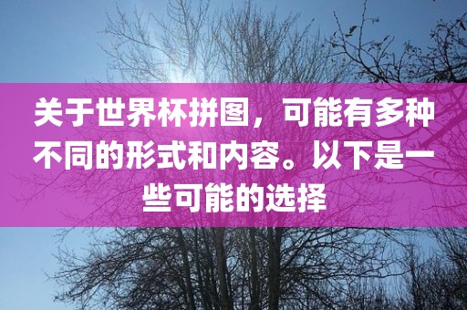 关于世界杯拼图，可能有多种不同的形式和内容。以下是一些可能的选择