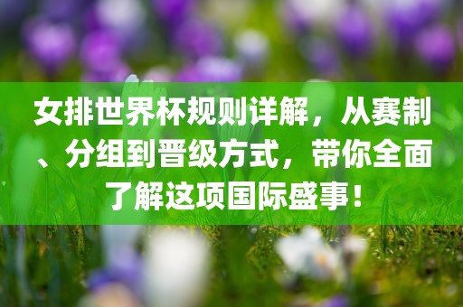 女排世界杯规则详解，从赛制、分组到晋级方式，带你全面了解这项国际盛事！