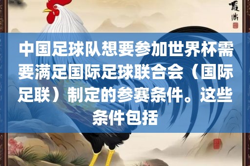 中国足球队想要参加世界杯需要满足国际足球联合会（国际足联）制定的参赛条件。这些条件包括