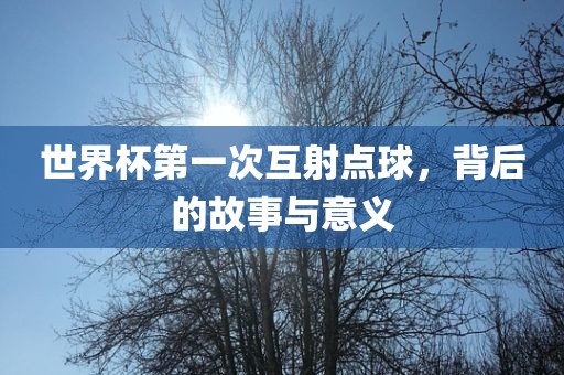 世界杯第一次互射点球，背后的故事与意义