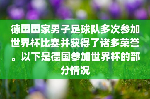 德国国家男子足球队多次参加世界杯比赛并获得了诸多荣誉。以下是德国参加世界杯的部分情况