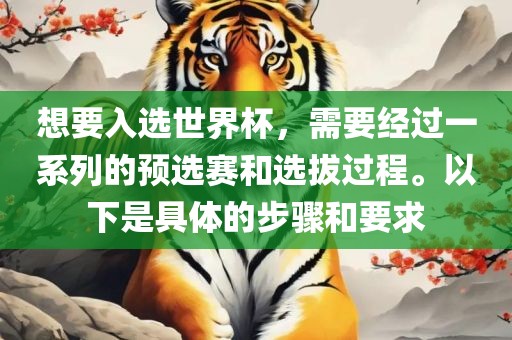 想要入选世界杯，需要经过一系列的预选赛和选拔过程。以下是具体的步骤和要求